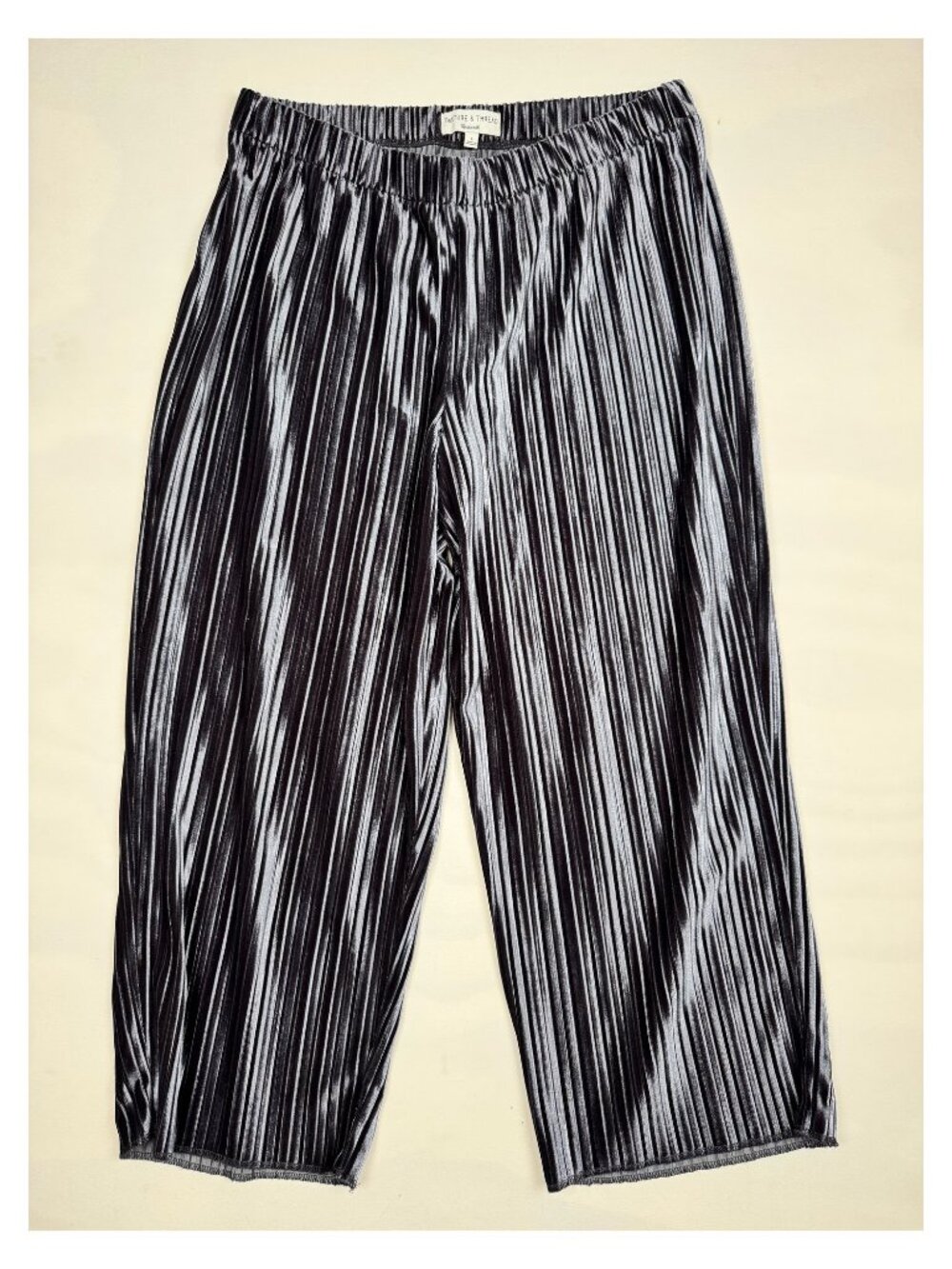 Madewell Texture & Thread Pleated Velvet Pull-On Pants Wide Leg Crop Charcoal L